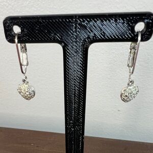 Dazzling Silver Heart Drop Earrings with Crystal Pavé - Women Jewelry